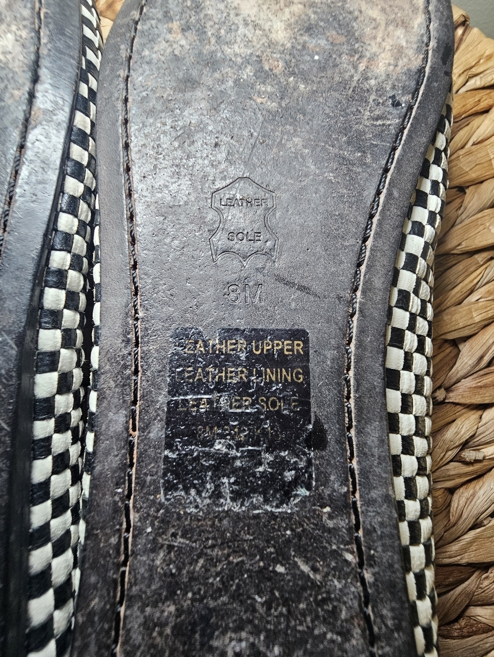 Tory Burch Woven Leather Ballet Flats 8M Black White Checkered Tassel - Picture 11 of 11